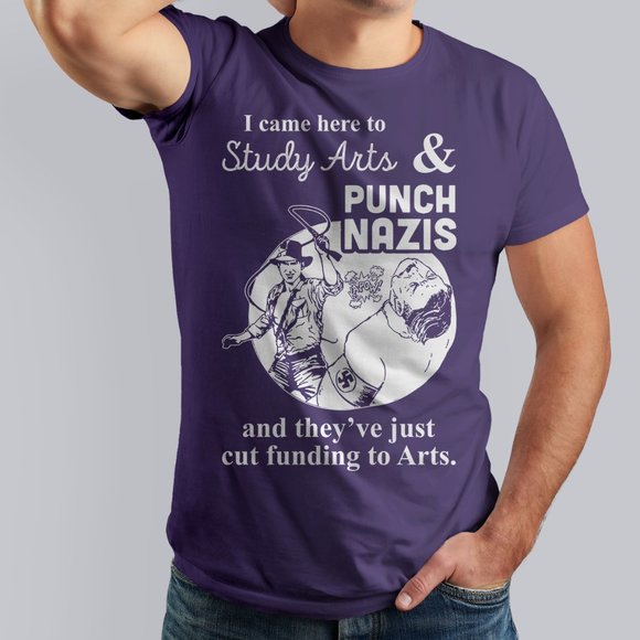 Gildan "I Came Here Study Arts And Punch Nazis" Unisex T-Shirt / Purple M-2XL - Picture 1 of 2